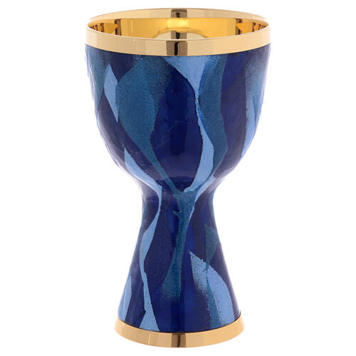 Kelch aus vergoldetem Messing mit Emailarbeit in Blau-Tönen, Cuppa aus vergoldetem Silber, 18,5 cm hoch 5