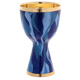 Calice smalto fiamme blu coppa argento 925 18,5 cm