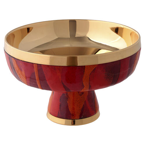 Copón abierto esmalte llamas rojo latón dorado 10 cm 3