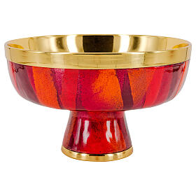 Pisside aperta smalto fiamme rosso ottone dorato 10 cm