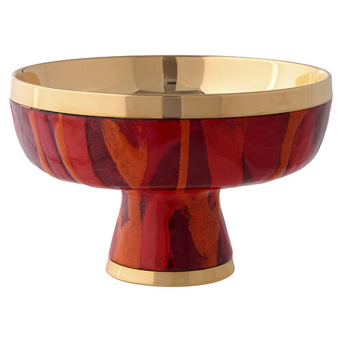 Pisside aperta smalto fiamme rosso ottone dorato 10 cm 1