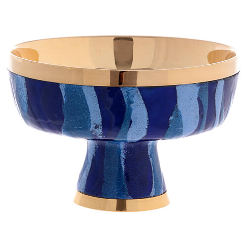 Low ciborium of gold plated brass and blue enamelled rays 3