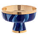 Low ciborium of gold plated brass and blue enamelled rays s1
