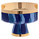 Low ciborium of gold plated brass and blue enamelled rays s2