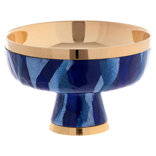 Open ciborium in golden brass with blue ray enamel 1