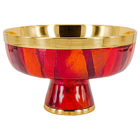 Low ciborium of gold plated brass and red enamel lid with cross