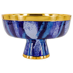 Pisside bassa ottone dorato smalto blu fiamme con coperchio