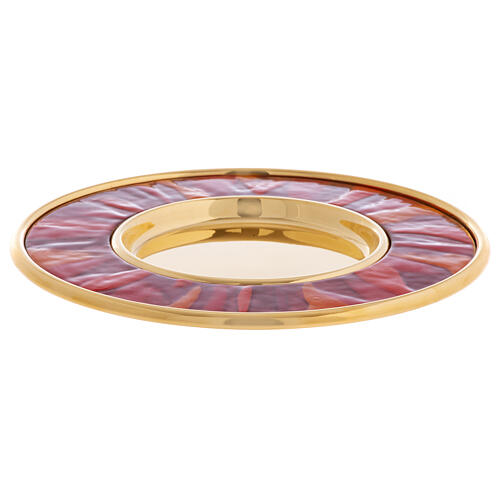 Gold plated brass paten with red and orange enamel 16 cm 3