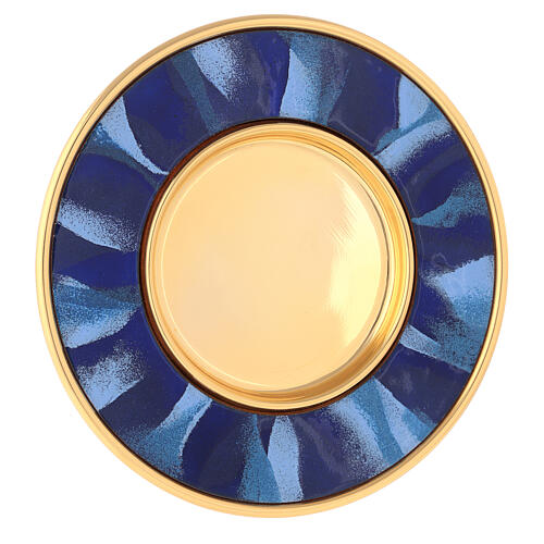 Gold plated brass paten with blue enamel 16 cm 4
