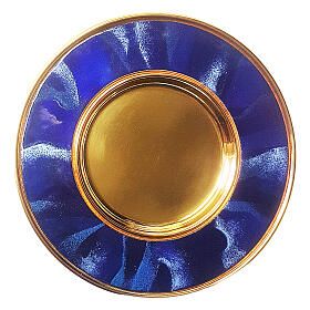 Calici Pissidi Patene metallo: Patena ottone dorato smalto blu 16 cm Calici Pissidi Patene metallo: Patena ottone dorato smalto blu 16 cm