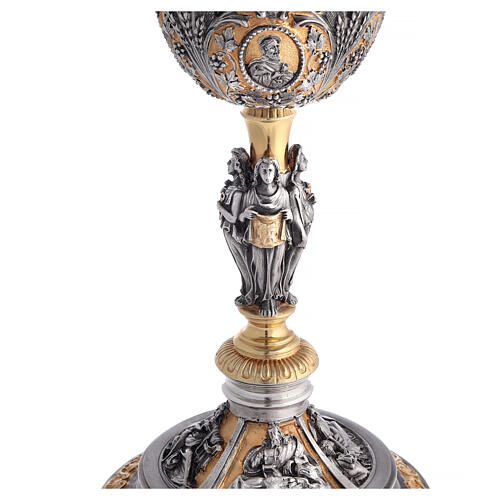 Chalice with Sacred Heart and Evangelists gold plated brass and silver 10