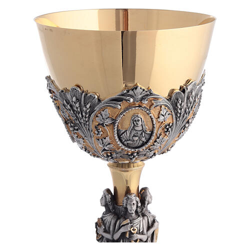 Cálice para celebração eucarística Sagrado Coração e Evangelistas latão ouro e prata 6