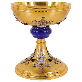 Calice bicolore noeud bleu pierres laiton doré