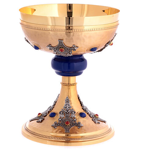 Calice bicolore nodo blu pietre ottone dorato 1