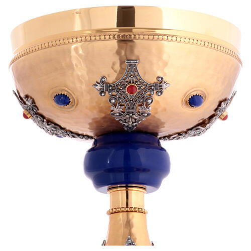 Calice bicolore nodo blu pietre ottone dorato 7