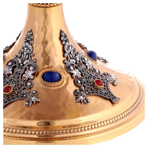 Calice bicolore nodo blu pietre ottone dorato 8