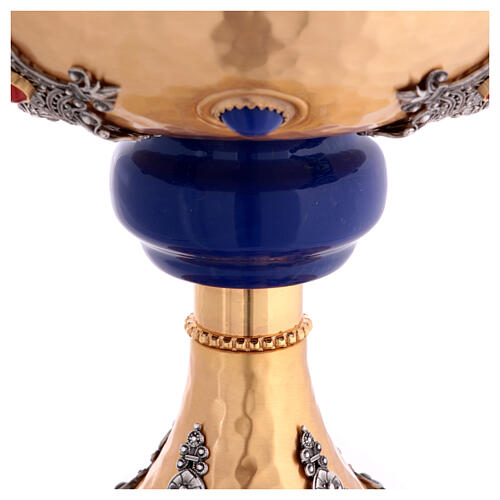 Calice bicolore nodo blu pietre ottone dorato 9