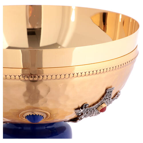 Calice bicolore nodo blu pietre ottone dorato 10
