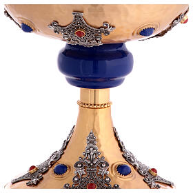 Bicolored chalice with blue node and stones gold plated brass