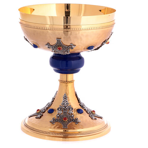 Bicolored chalice with blue node and stones gold plated brass 1
