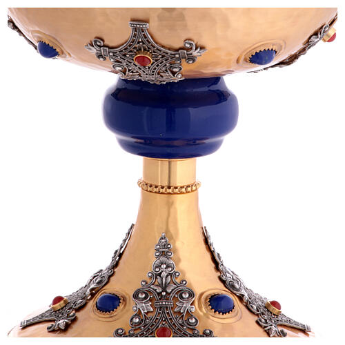 Bicolored chalice with blue node and stones gold plated brass 2