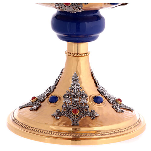 Bicolored chalice with blue node and stones gold plated brass 3