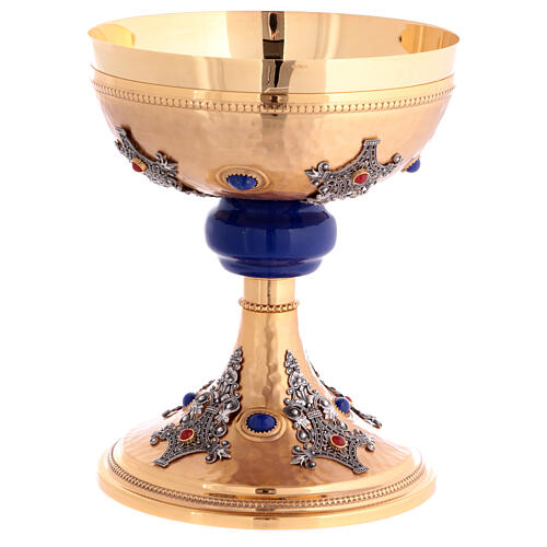 Bicolored chalice with blue node and stones gold plated brass 4
