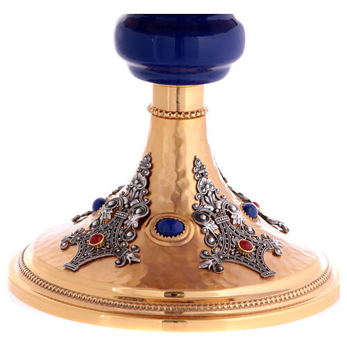 Bicolored chalice with blue node and stones gold plated brass 5