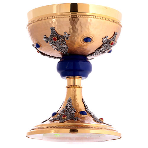 Bicolored chalice with blue node and stones gold plated brass 6