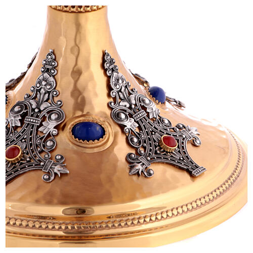 Bicolored chalice with blue node and stones gold plated brass 8