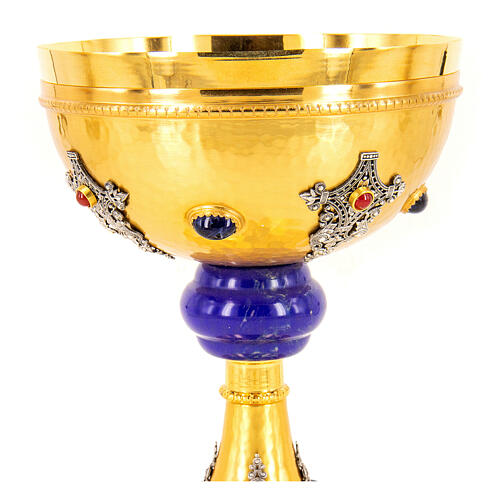 Gold plated brass chalice with blue node, filagree and stones 2