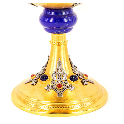 Gold plated brass chalice with blue node, filagree and stones 3