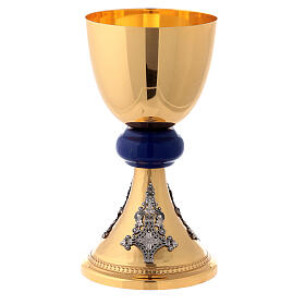 Satin chalice of gold plated brass with silver filigree and stones