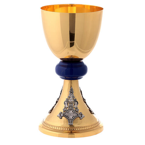 Satin finished gold plated brass chalice silver filigree and stones 1