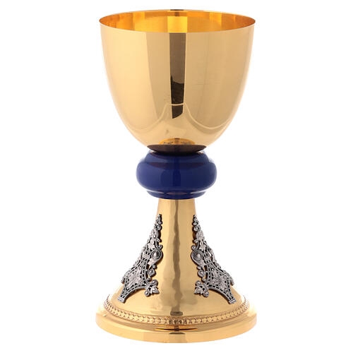 Satin finished gold plated brass chalice silver filigree and stones 4