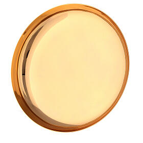 Patene, aus vergoldetem Messing, glänzende Oberfläche, 16 cm Durchmesser