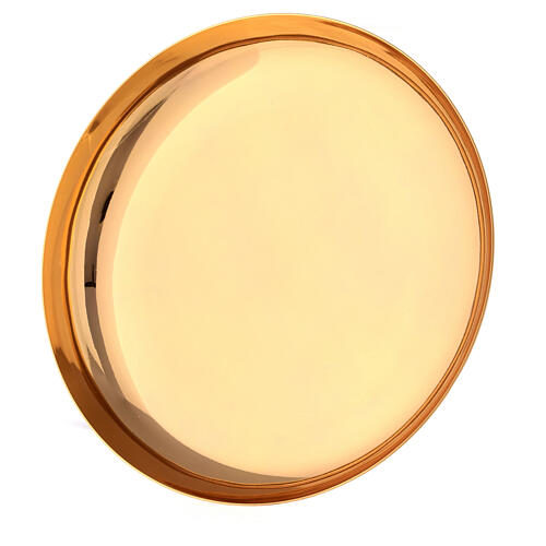 Patene, aus vergoldetem Messing, glänzende Oberfläche, 16 cm Durchmesser 2