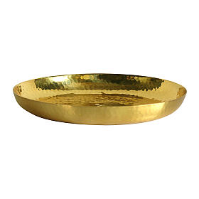 Patene aus vergoldetem Messing, Hammerschlag-Oberfläche, 16 cm Durchmesser