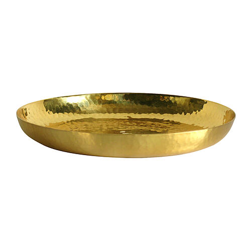Patene aus vergoldetem Messing, Hammerschlag-Oberfläche, 16 cm Durchmesser 2