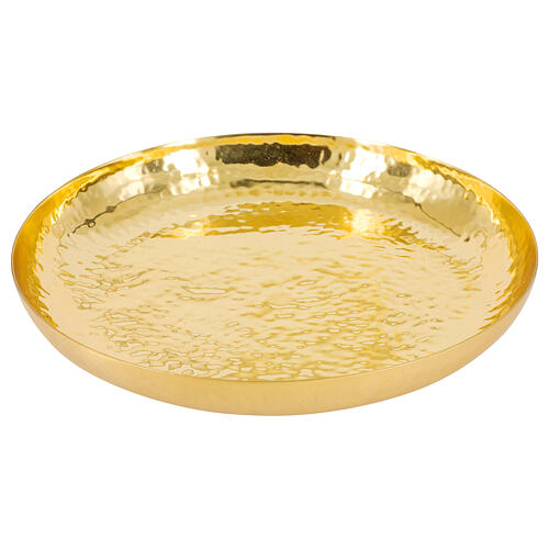Hammered paten of polished gold plated brass 16 cm 1