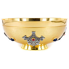 Low open ciborium in satin finish with golden brass stones