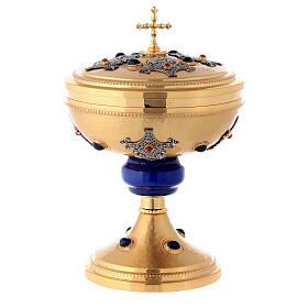 Bicolored ciborium blue node and filigree gold plated brass