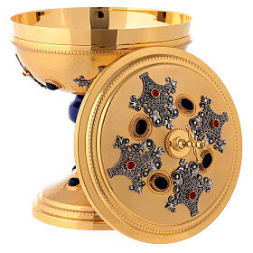 Bicolored ciborium blue node and filigree gold plated brass