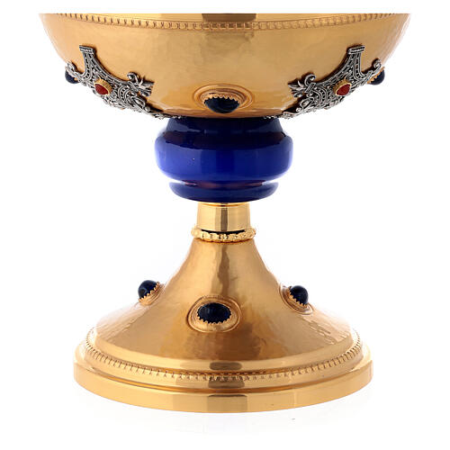 Bicolored ciborium blue node and filigree gold plated brass 5