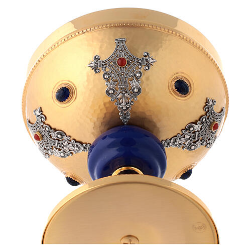 Bicolored ciborium blue node and filigree gold plated brass 6