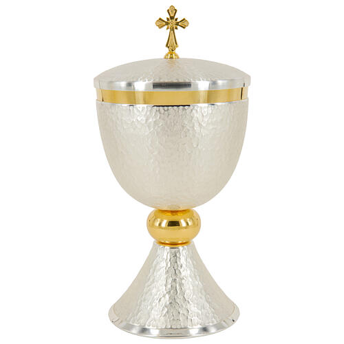 Bicoloured and hammered chalice ciborium and paten polished node 3