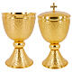 Hammered gold plated brass chalice ciborium and paten polished node s1