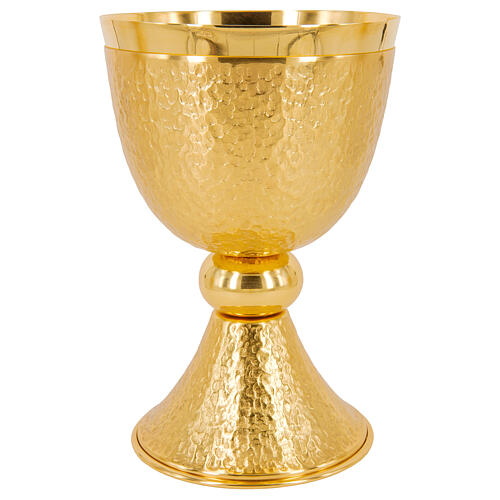 Calice ciboire patène eucharistique martelés laiton doré 24K 2
