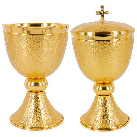 Chalice ciborium and paten 24-karat gold plated hammered brass