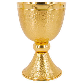 Chalice ciborium and paten 24-karat gold plated hammered brass